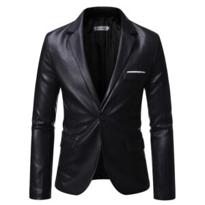 Pu Leather One Button Single Suit Jacket Small Men’s Plus Size