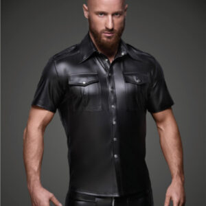 Men’s Patent Leather Top Shirt Stage Subdued Leather Costumes