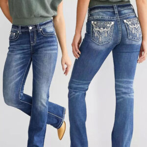 Women’s Embroidery Denim Bootcut Trousers Fashion