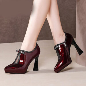 Block-heel Deep Patent Leather Low-top High Heels