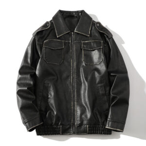 Plus Size Washed-out Vintage Leather Jacket For Men