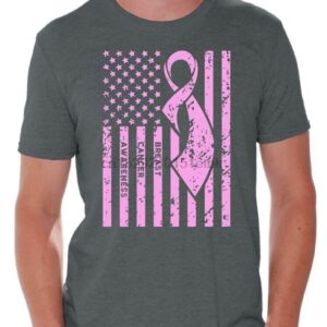 Men T- Shirts Tops Pink Ribbon Support