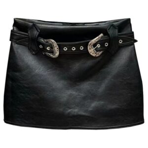 Black High Waist Leather Skirt Woman