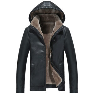 Men’s Fashion Casual Zipper Slit Pocket Hooded Turn-down Collar Coat