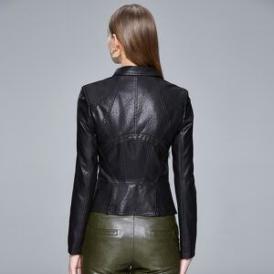 Slim-fit trendy PU ladies jacket leather jacket