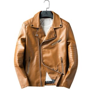 Cross-border for Europe and America simple spring and autumn men’s lapel zipper washed pu leather coat motorcycle leather jacket men