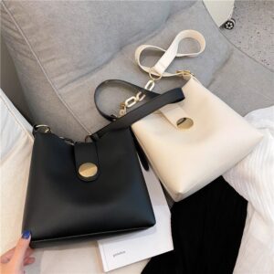 2 Pieces/Set Of Solid Color Leather Bucket Bag Women Messenger Bag Handbag