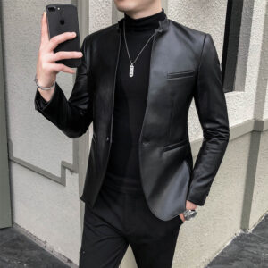 Slim Trend Fashion Brand Simple Leather Jacket Jacket Men