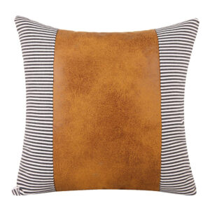 Modern minimalist style PU leather canvas stripe stitching pillow