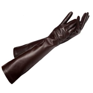 Leather gloves ladies winter long sheepskin arm cover plus