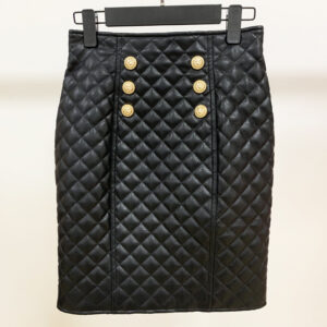 Rhombus leather zipper high waist skirt