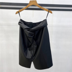 Faux leather plain leather short skirt