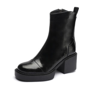 Women’s Round Toe Horse Oil Leather Ankle Boots