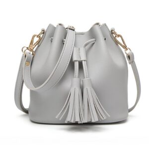 Vintage Fashion Small Women Leather Bucket Bag Handbag Tassel Drawstring Shoulder Bag