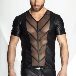 Sexy underwear men’s sexy European and American leather stitching shirt vest European and American sexy underwear