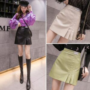 High waist bag hip short skirt leather skirt