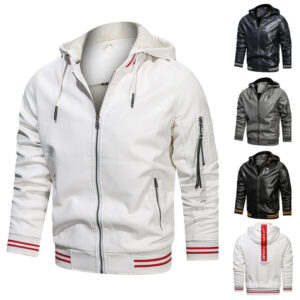 Men’s Jacket Spot Hooded Multi-pocket Leather Jacket Men