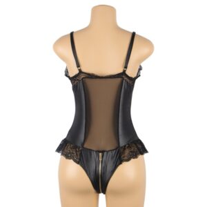 Sexy Lace Leather Stitching Zipper Sexy Bodysuit