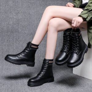 Fashion Martin Boots Mid-heel Increase Sock Boots Lace-up Short Boots