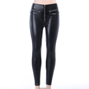 Women’s Sexy Peach Hip Leather Pants, High Waist, Tight Feet, High Elastic PU Leggings