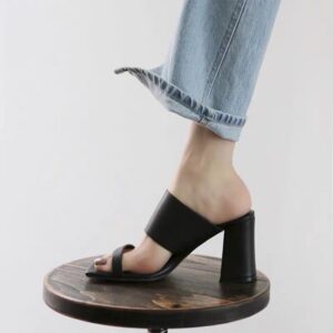 Outer Slippers Leather Is Thin Black High Heels