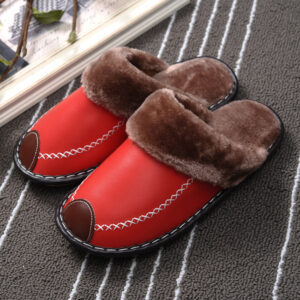 Couple cotton slippers winter home men and women autumn and winter leather surface winter lint floor indoor women’s old man outdoor