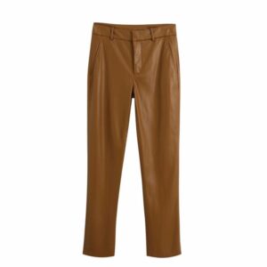 Women’s Solid Color Fashion Imitation Leather Pants