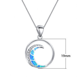 Pendant, White Gold, White Diamonds, Moon-Shaped Glossy Circle Jewellery