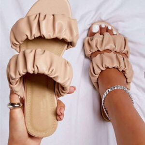 Faux Leather Folds One-word Women’s Fashion Slippers