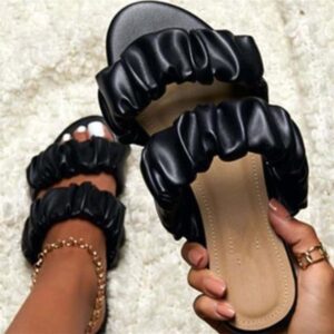 Faux Leather Folds One-word Women’s Fashion Slippers