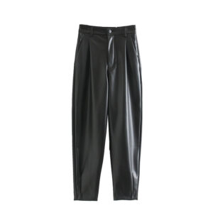 Pure Color PU Leather Pants Women Casual Trousers