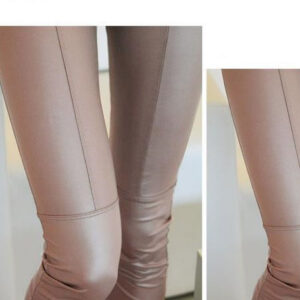 Women’S Pants Nine Points Pencil Pants Stitching Leather Pants Faux Leather Leggings