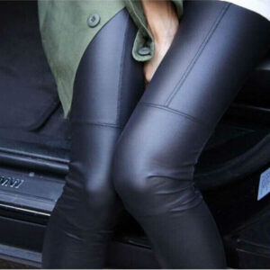 Women’S Pants Nine Points Pencil Pants Stitching Leather Pants Faux Leather Leggings