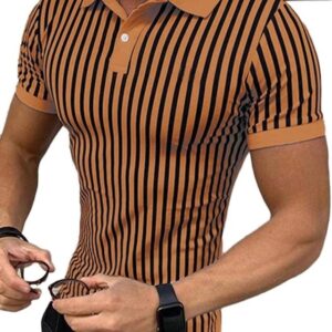 Men Striped Shirts Causal Short Sleeve Lapel Blouse