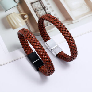 Men’s Leather Jewelry Jewelry Ethnic Style Retro Alloy Magnetic Buckle Leather Bracelet