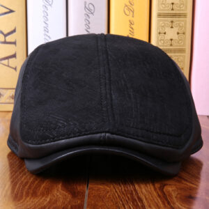 Leather Hat Men’s Sheepskin Ear Protection Leather Suede Beret