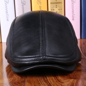 Leather Hat Men’s Sheepskin Ear Protection Leather Suede Beret