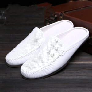 Summer Fashion Casual Men’s Slippers, Soft Leather Soft Sole Baotou Half Slippers