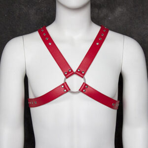 Men’s Leather Bondage Red Chest Strap