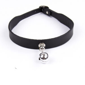 Bondage Men’s Leather Collar Neck Chain Bell Torture Leather Necklace