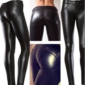 Women’s Peach Hip Color High Elastic Leather Pants