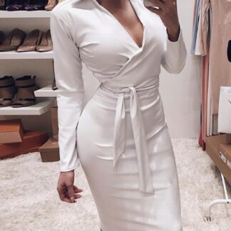 Pu leather v-neck slim sexy dress