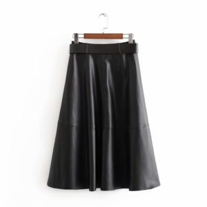 Belted faux leather skirt