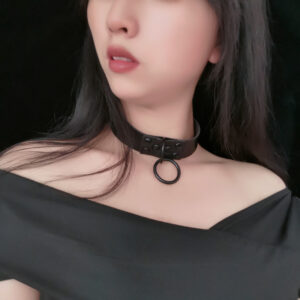 Leather Gothic Black Ring Collar Clavicle Chain