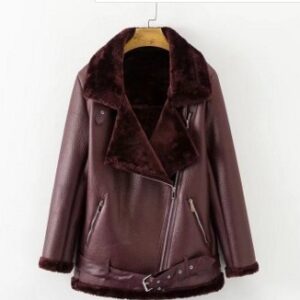 New Winter Fashion High Quality Artificial Fur Zipper Coat Pockets Warm Couples Sashes Leather Jackets Woman