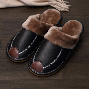 Couple cotton slippers winter home men and women autumn and winter leather surface winter lint floor indoor women’s old man outdoor