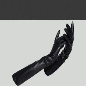 Leather gloves ladies winter long sheepskin arm cover plus