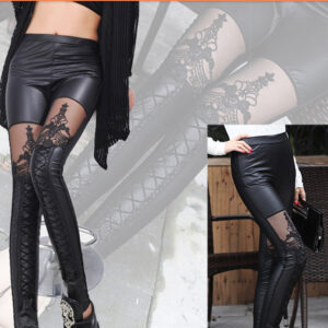 Tied leather stitching pants