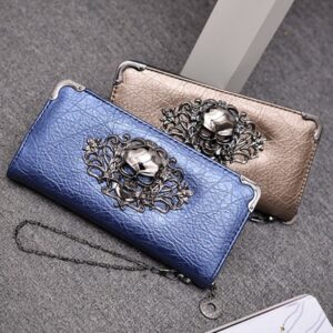 Wallet Female Clutch Coin Purse Women PU Leather Wallet Long Zipper Closed Wallets Skull Flower Design Lady Purses