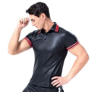 Men’s sexy skinny leather T-shirt